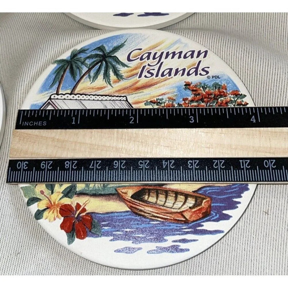 Cayman Islands Ceramic Round Coasters Set Of 4 House‎ Church Water Scene NEW 4” - Picture 4 of 4